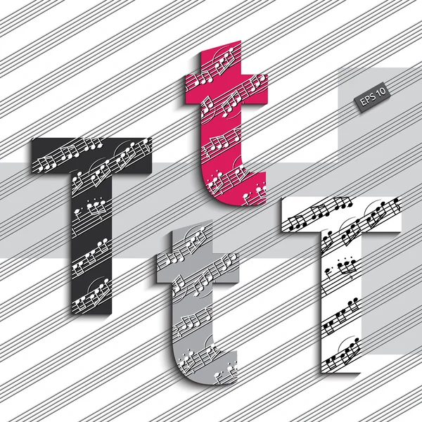 Alphabet - ABC - Lettres - T - Musique - Notes - 3d — Image vectorielle
