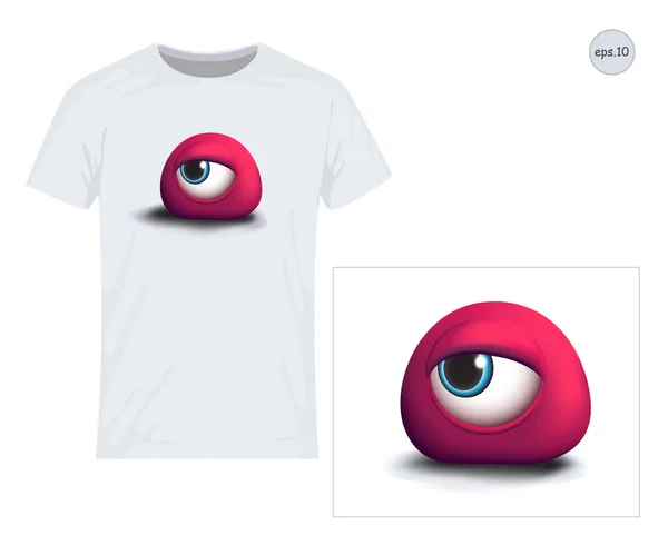 Oko, Monster, 3d. Vektorový design pro tisk na trička — Stockový vektor