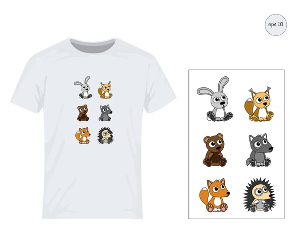 Zajíc, vlk, medvěd, Ježek, veverka, liška. Vektorový design pro tisk na trička. Eps10 soubor pohodlné pro úpravy — Stockový vektor