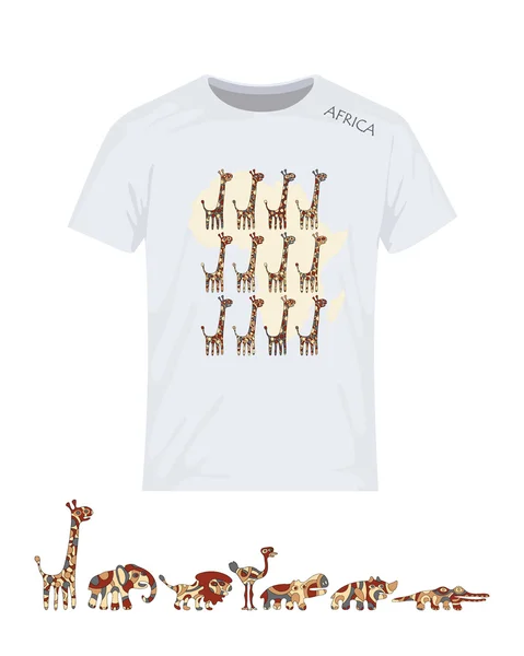 Afrika, set, giraffen. Vector ontwerpen voor afdrukken op T-shirt — Stockvector