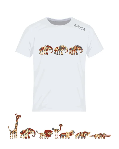 Afryka, zestaw, słonie. Wektor wzór druku na T-shirt — Wektor stockowy