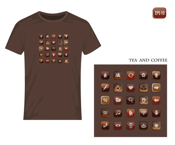 Ícones e símbolos em tons de café. Design de vetores para impressão em camiseta — Vetor de Stock