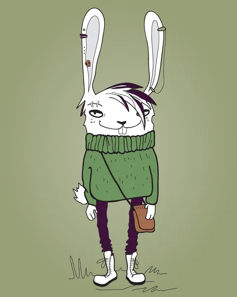 Lebre, hipster, adolescente, rapaz. Retrato na moda do animal na roupa de juventude. Ilustração vetorial — Vetor de Stock