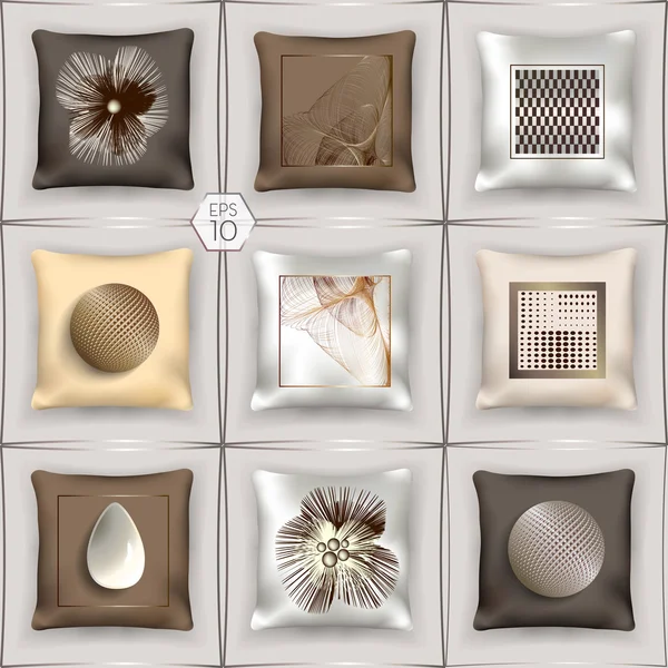 3D-Set-of-Silk-cushions-in-the-Milk-Chocolate-Tones-with-surround-Pattern-01 — Wektor stockowy