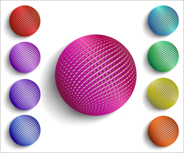 Ilustración 3D-set-brillante-multi-color-esferas-con-efecto de medio tono — Vector de stock