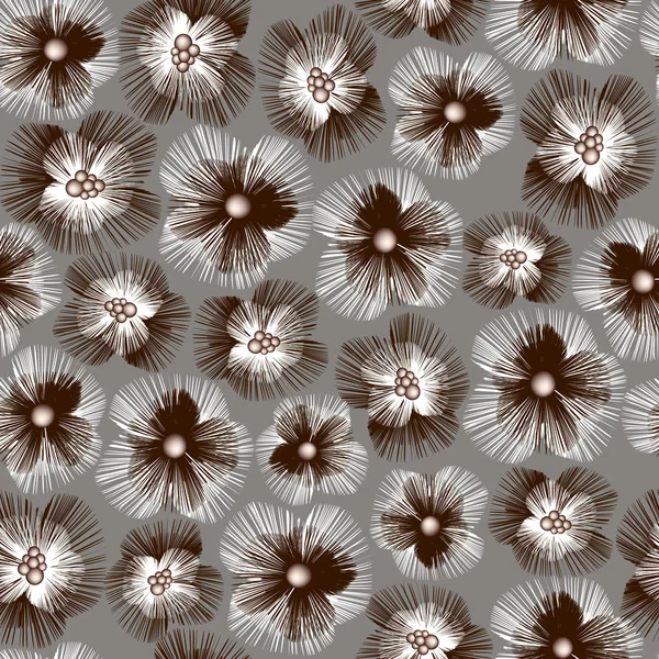 Seamless-Pattern-with-Graphic-White-and-Brown-Flowers — Stok Vektör