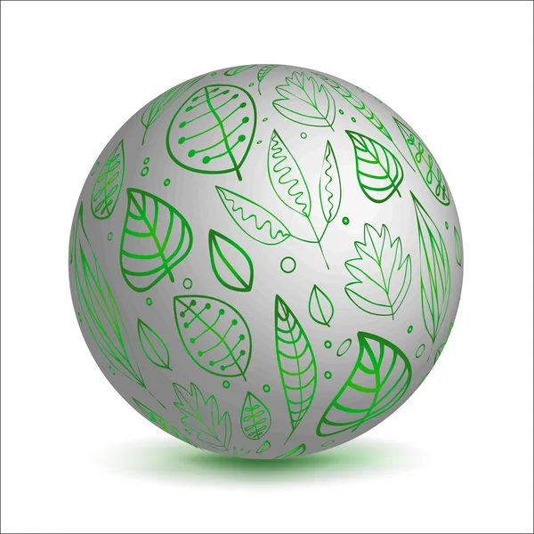 Illustration 3D globe avec feuilles stylisées — Image vectorielle