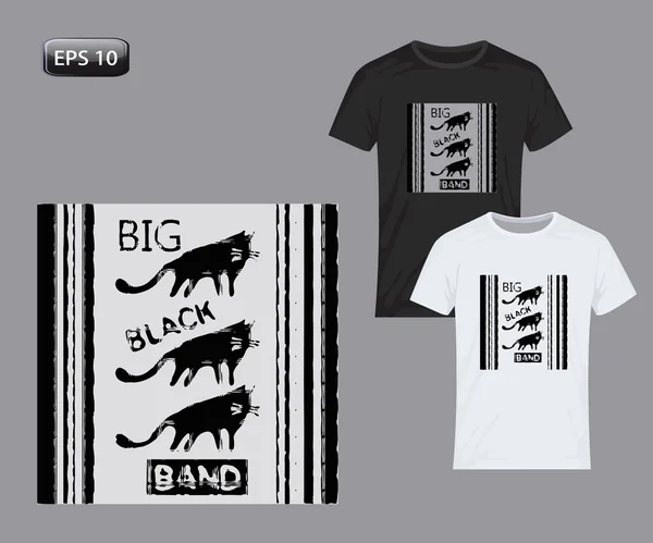 Invasão de-the-black-cats.-Vector-design-for-printing-on-T-shirts — Vetor de Stock