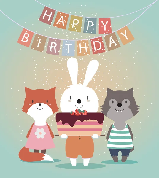 Cute-Happy-Birthday-card-with-funny-animals — Stock vektor