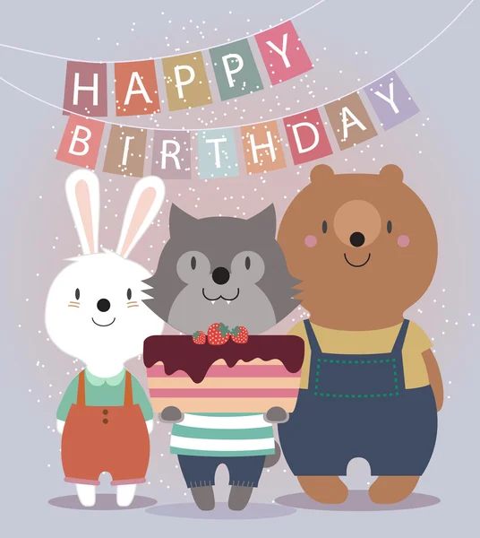 Cute-Happy-Birthday-card-with-funny-animals — 스톡 벡터