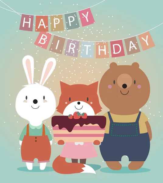 Cute-Happy-Birthday-card-with-funny-animals — стоковый вектор