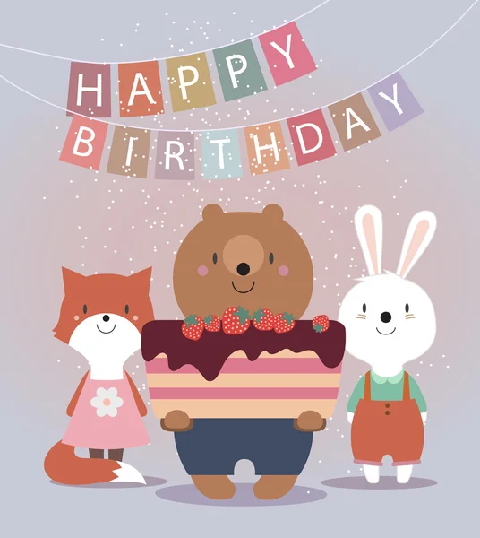 Cute-Happy-Birthday-card-with-funny-animals — Stock vektor