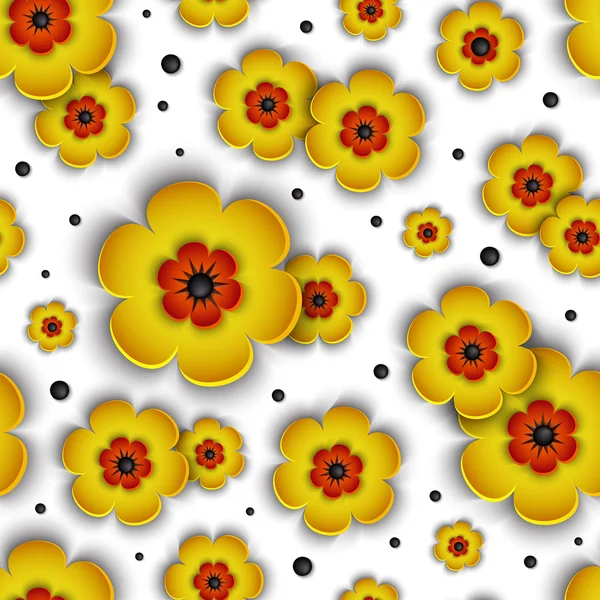 3d-sin costuras-patrón-con-amarillo-flores-sobre-un-fondo-blanco — Archivo Imágenes Vectoriales