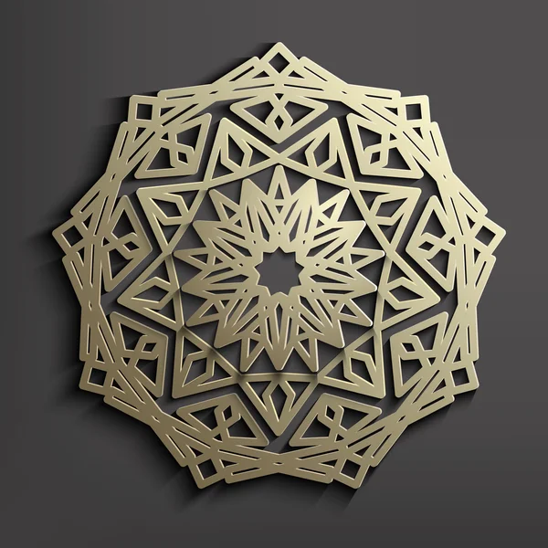 3D-Islamic-Circular-Ornament-of-Old-Gold-or-Brass — Stok Vektör