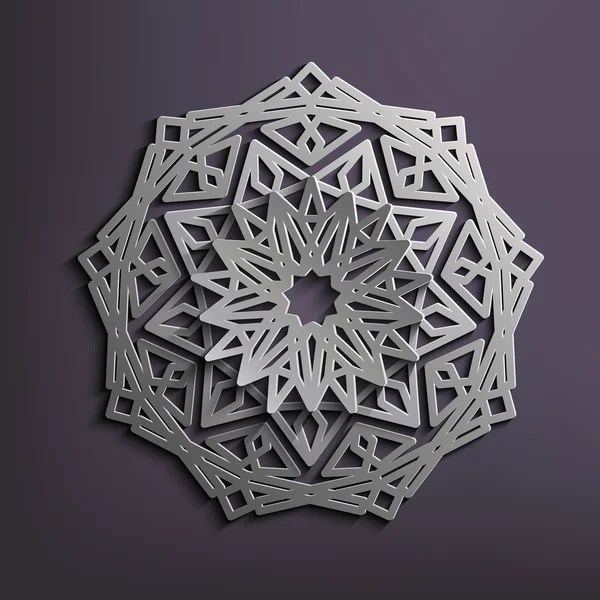 3D-islâmico-circular-ornamento-de-velho-prata — Vetor de Stock