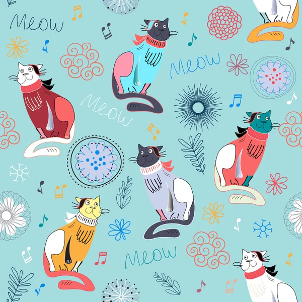 Seamless-pattern-with-cute-cats — Stock Vector