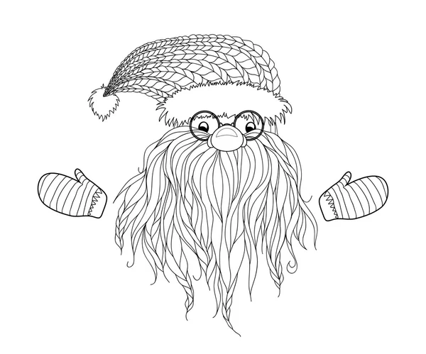 Santa-Claus-barba, gafas-gorra-Navidad-bosquejo — Archivo Imágenes Vectoriales