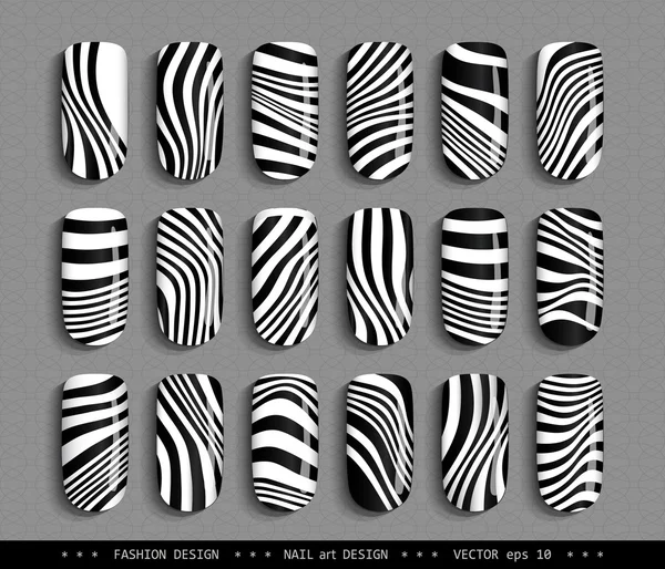 Nageldesign-schwarz-weiß-gestreiftes-Zebra — Stockvektor