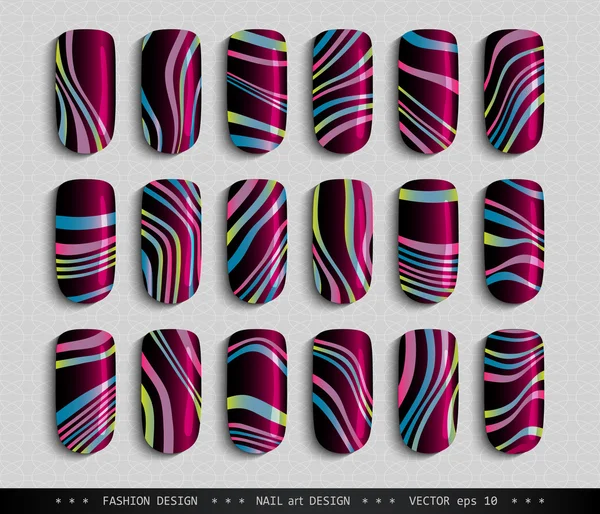 Nail-art-design-Colorful-Party-Striped-Zebra — Stock vektor