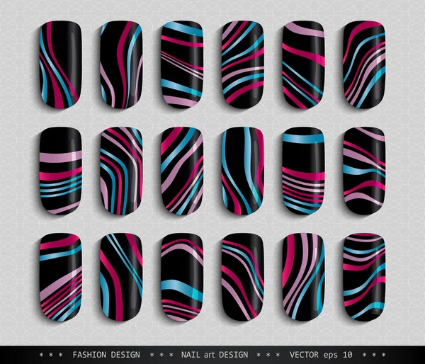 Nail-art-design-colorato-party-striped-zebra — Vettoriale Stock