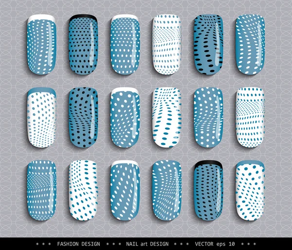 Nail-Design-Blue-Black-White-DOTS-Pattern — Archivo Imágenes Vectoriales