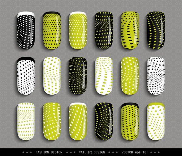 Nail-Design-Yellow-Black-White-DOTS-Pattern — Vector de stock