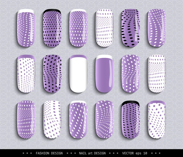 Nail-design-lavender-black-white-dots-pattern — 图库矢量图片