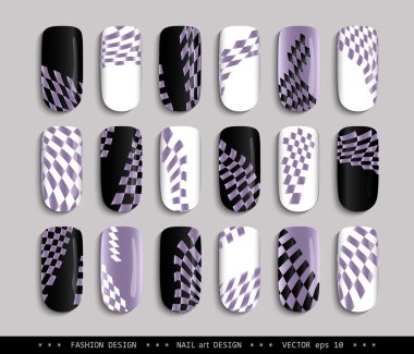  Nail-design-black-white-lavender-checkered-distorted clipart