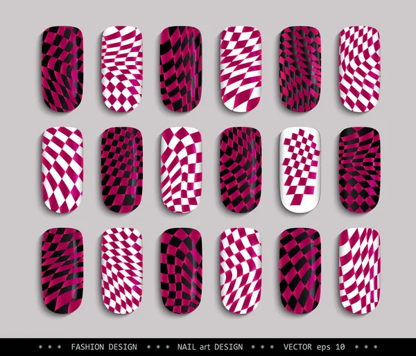 Nail-design-black-white-raspberry-checkered-distorted — 图库矢量图片