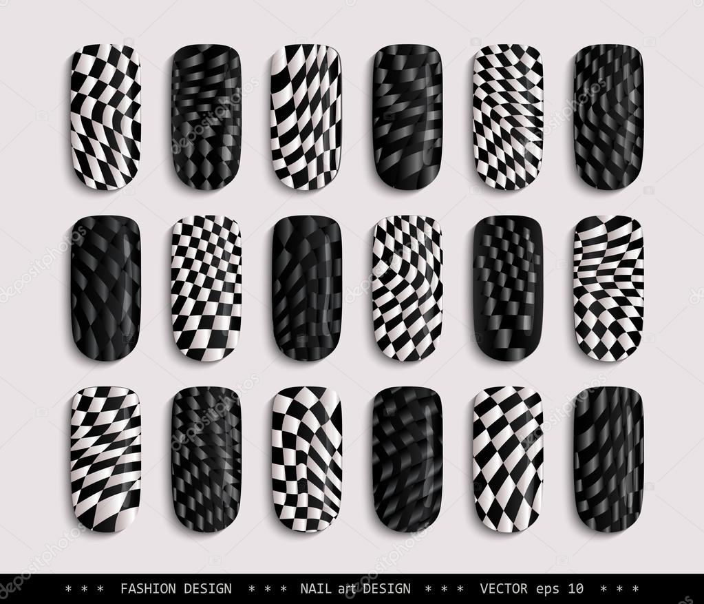 Nail-design-black-white-checkered-distorted