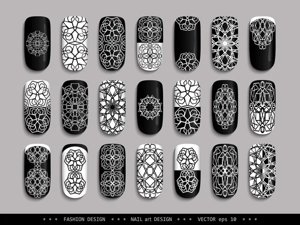 Nail-design-black-white-ornament-mandala — 스톡 벡터