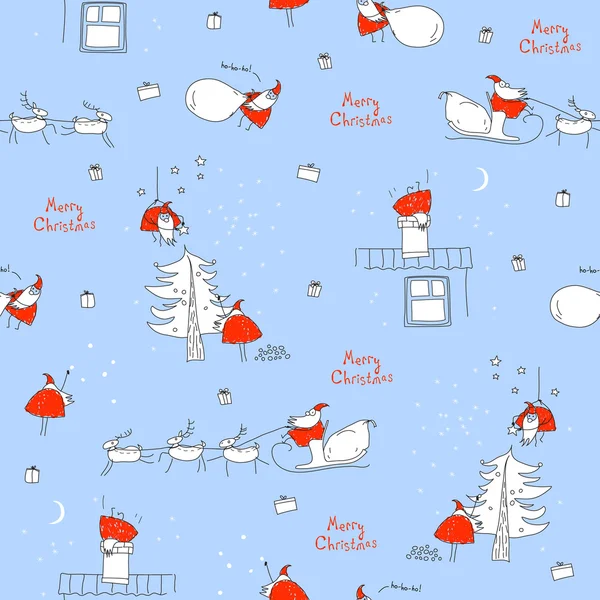 Weihnachtsmann-Weihnachten-Neujahr-nahtlos-Muster — Stockvektor