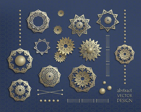 Set-3d-golden-circular-ornaments-in-oriental-style — 스톡 벡터