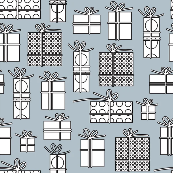 Seamless pattern with gift boxes monochrome — Stock Vector
