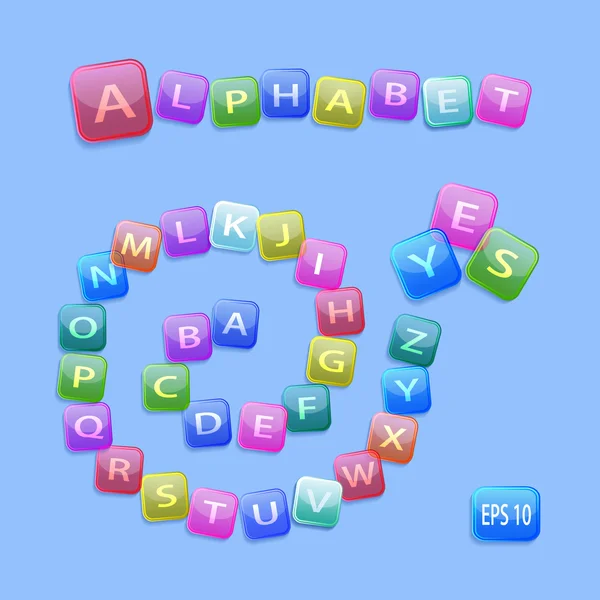 Letters van het Engels alfabet op een glas pictogrammen — Stockvector