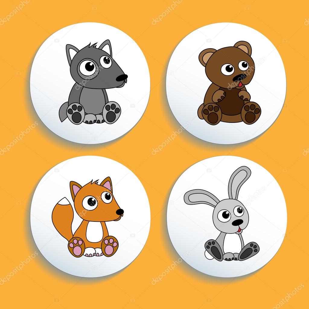 Set of buttons with animals.