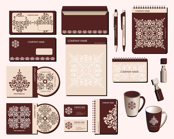 Corporate identity template with floral ornaments