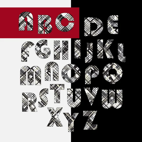 Alphabet, graphique, monochrome, noir, blanc, ornement, vintage — Image vectorielle