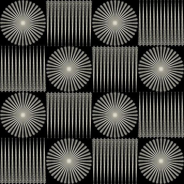 Motif sans couture noir et blanc, carrés, cercles, vintage, ornement — Image vectorielle