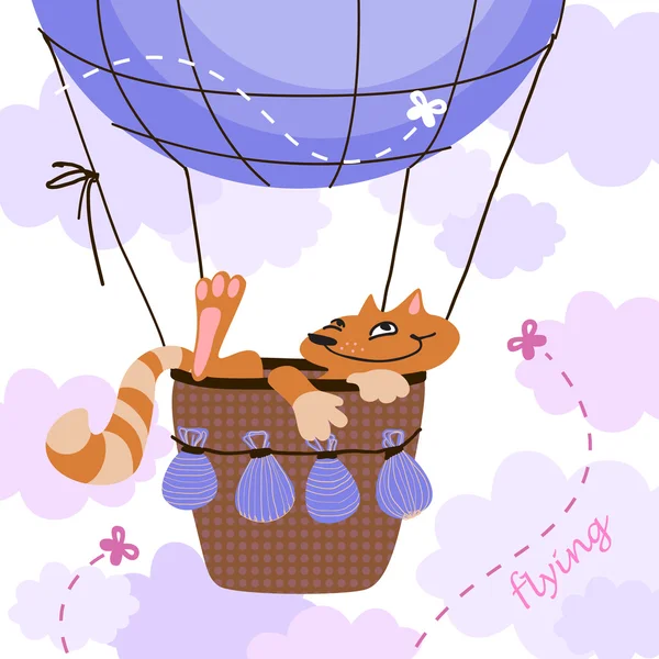 Cat flying on the air balloon — Stock Vector