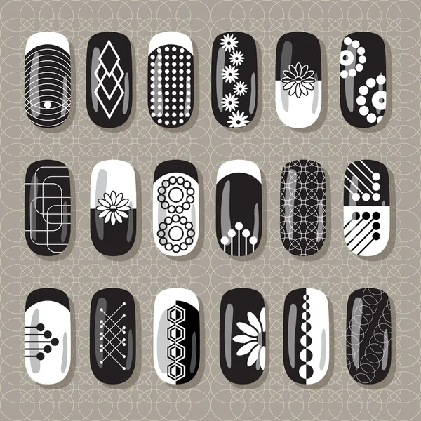 Nail design noir et blanc — Image vectorielle