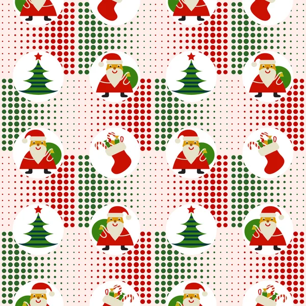 Seamless Christmas Pattern With Santa Claus And Christmas Trees On Background Pixel — Stock Vector