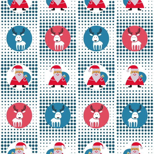 Modèle de Noël sans couture avec le Père Noël et le renne à l'arrière-plan Pixel — Image vectorielle