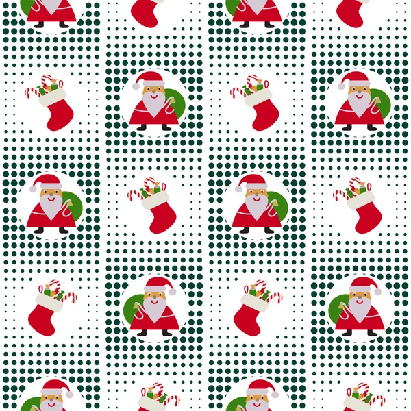 Seamless Christmas Pattern With Santa Claus And Gifts On Background Pixel — Stock Vector