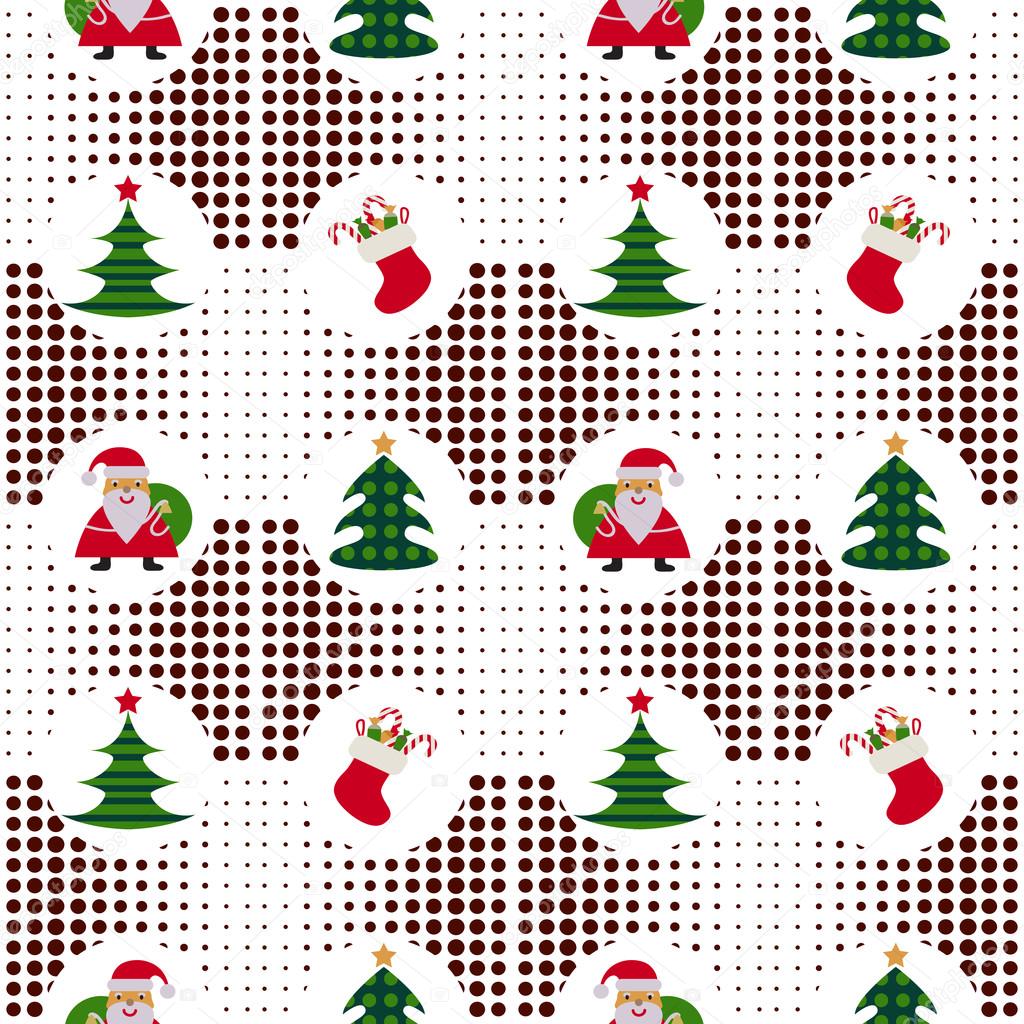 Seamless Christmas pattern with Santa Claus and Christmas trees on background pixel