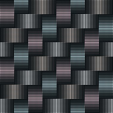 Seamless background of points with effect weave in silver, blue and pink colors