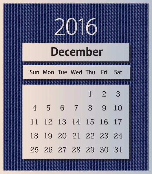 Sample calendar 2016 on knitted background vector, December — Stock Vector
