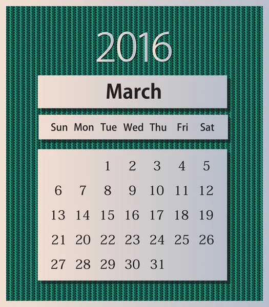 Sample calendar 2016 on knitted background vector, March — Stock Vector