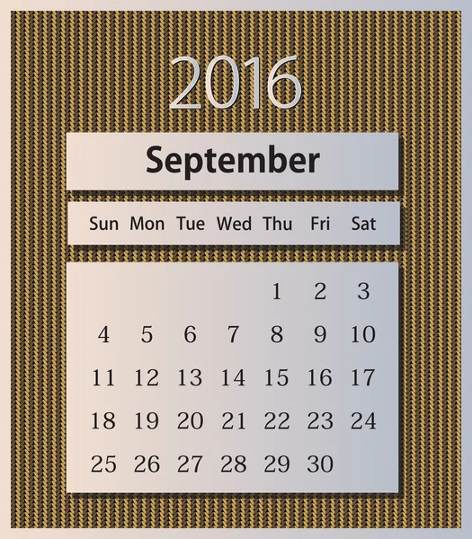 Sample calendar 2016 on knitted background vector, September — Stock Vector