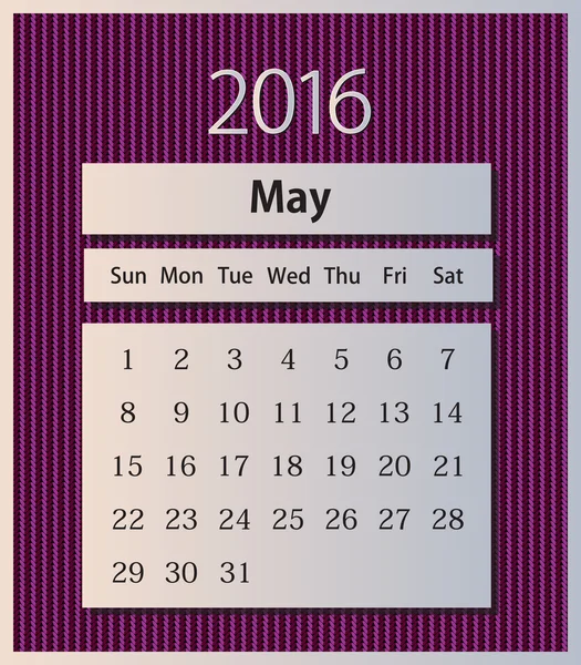 Sample calendar 2016 on knitted background vector, May — Stock Vector